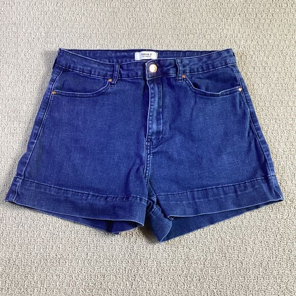 Forever 21‎ Denim High Waist Shorts Cuffed Hem Casual Chic Stylish - Picture 1 of 5